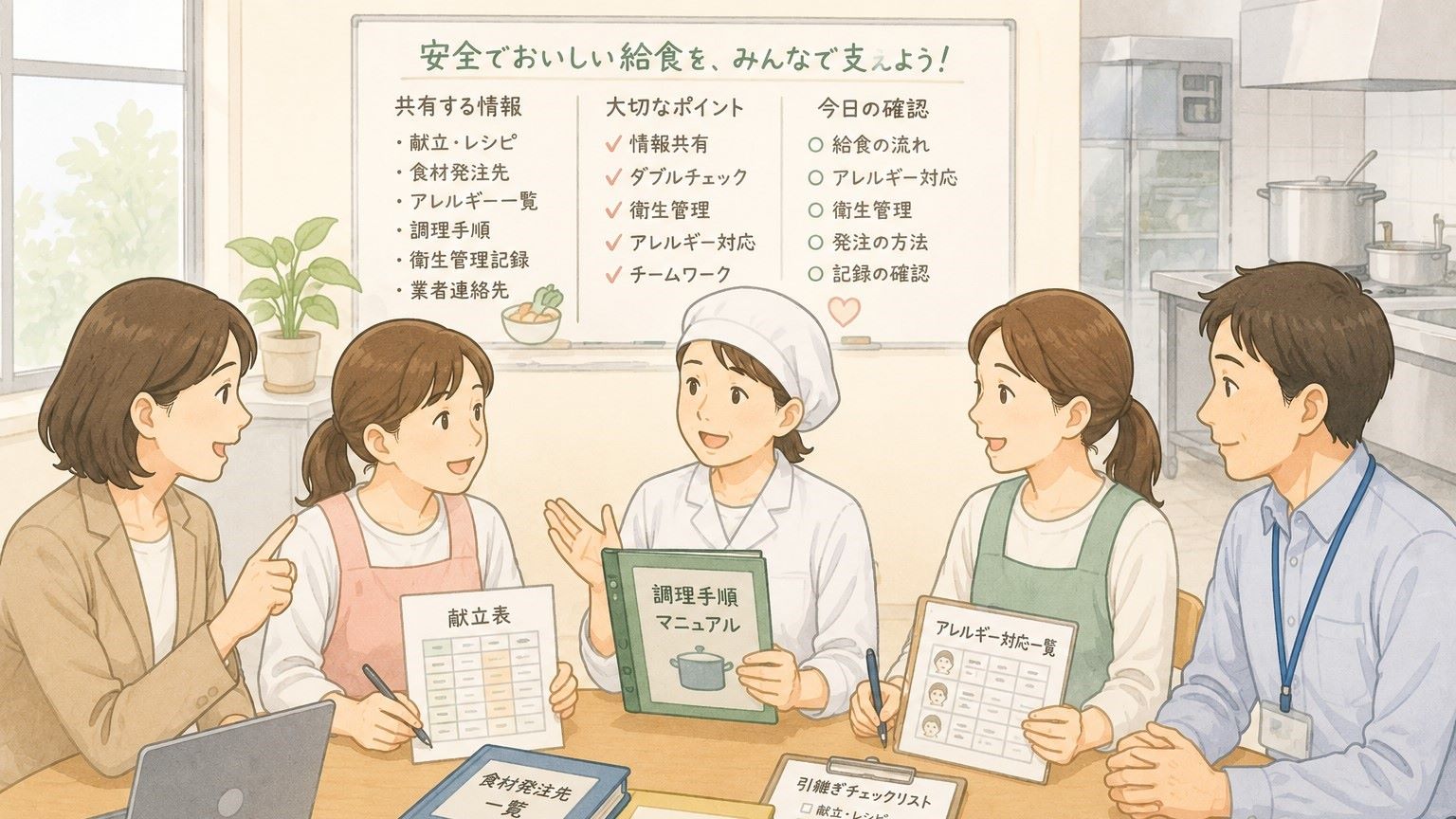 給食スタッフの協力的な会議